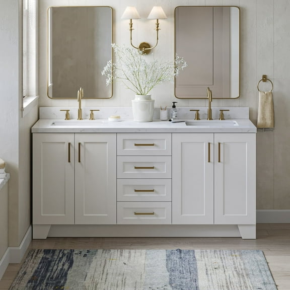 ARIEL Taylor 72 inch Double Rectangle Sink Bathroom Vanity with Carrara White Quartz Countertop 1.5 Edge in White