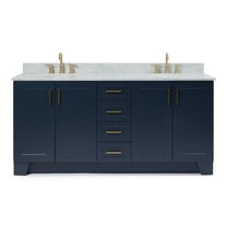 Ariel Taylor 73 In. Double Oval Sink Vanity With Carrara White Marble 0.75In Countertop In Midnight Blue
