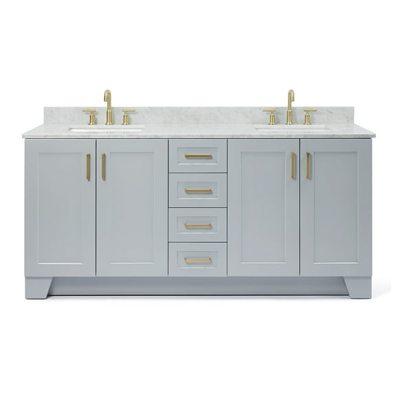 Ariel Taylor 73 In. Double Rectangle Sink Vanity With Carrara White Marble 0.75In Countertop In Grey