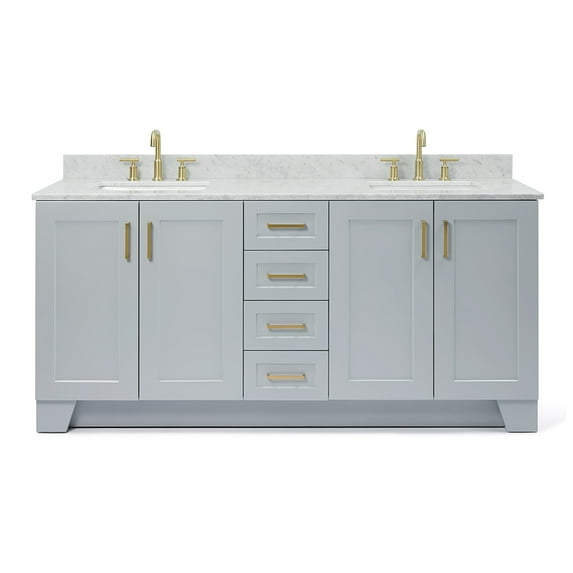 Ariel Taylor 73 In. Double Rectangle Sink Vanity With Carrara White Marble 0.75In Countertop In Grey