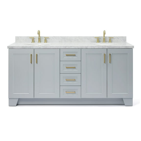 Ariel Taylor 73 In. Double Oval Sink Vanity With Carrara White Marble Countertop In Grey