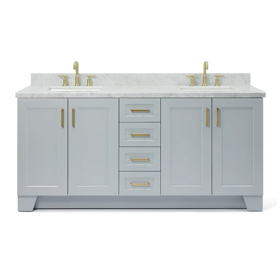 Ariel Taylor 73 In. Double Rectangle Sink Vanity With Carrara White Marble Countertop In Grey