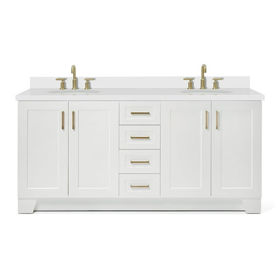 Ariel Taylor 73 In. Double Oval Sink Vanity With White Quartz Countertop In White