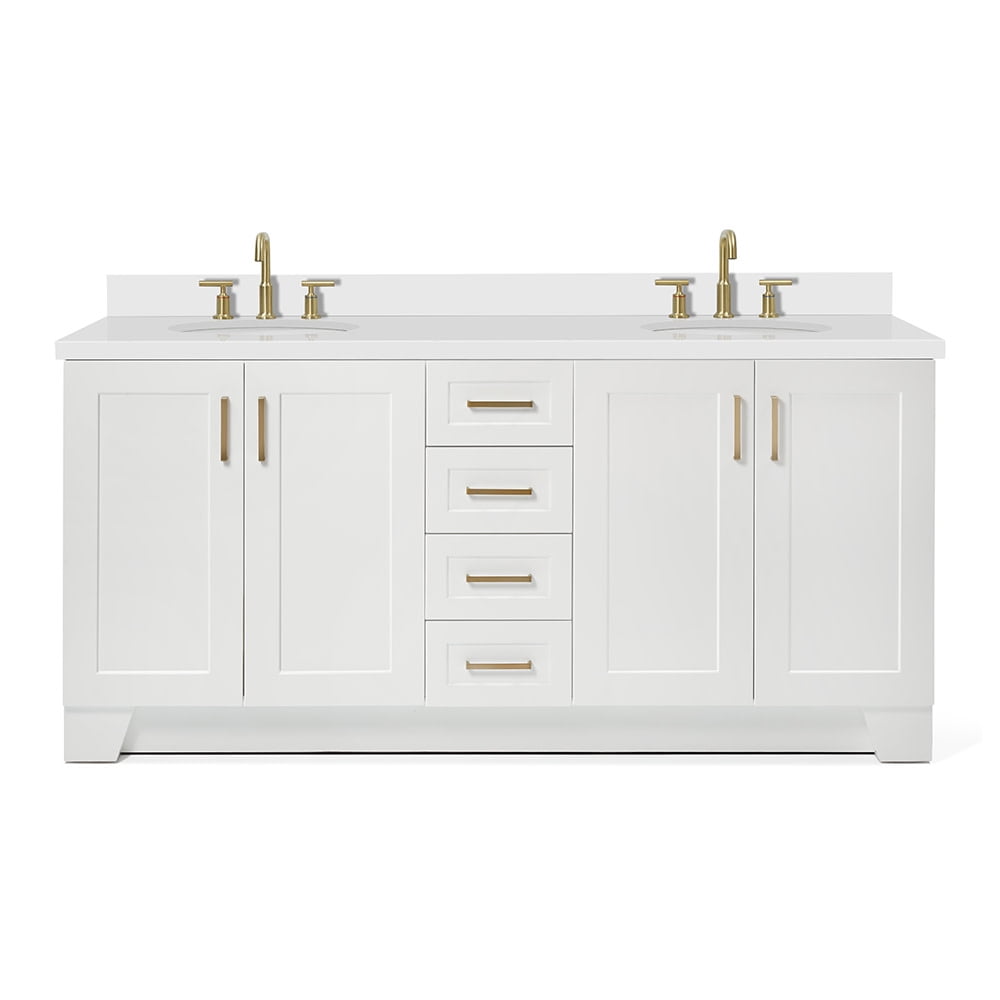 Taylor 73" White Freestanding Double Sink Bathroom Vanity with Quartz Top