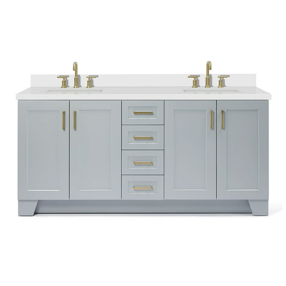 Ariel Taylor 72 Inch Bathroom Vanity with Sink, Solidwood Construction, Pure White Quartz Countertop, Porcelain UPC Certified Rectangular Sink, Grey