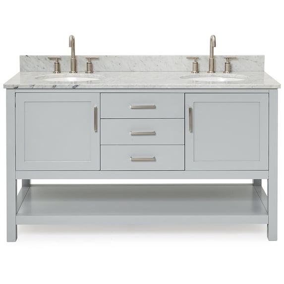 Ariel R061dcw2ovo Bayhill 60" Thick Carrara Marble Vanity Top - Grey