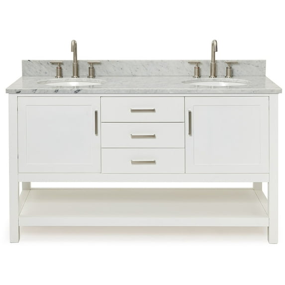 Ariel R061DCW2OVOWHT Bayhill 61" Free Standing Double Oval Basin Vanity Set - White