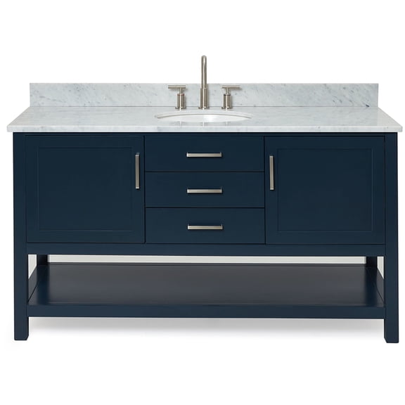 Ariel R061SCW2OVOMNB Bayhill 61" Free Standing Single Oval Basin Vanity Set - Blue