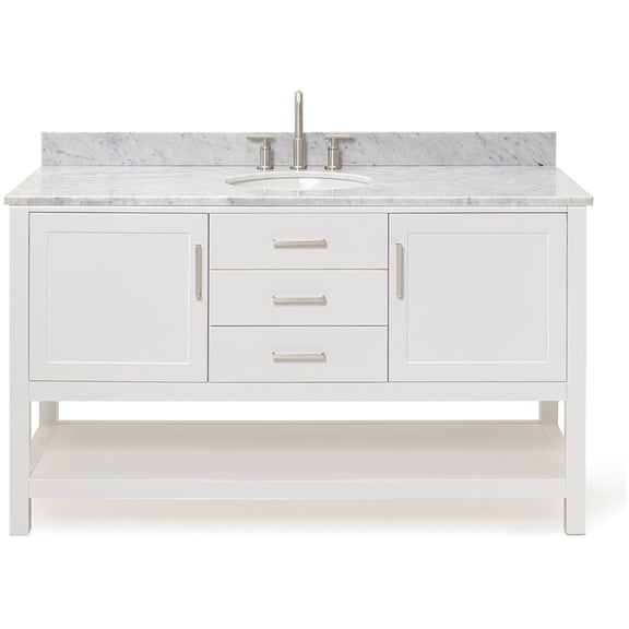 Ariel R061SCW2OVOWHT Bayhill 61" Free Standing Single Oval Basin Vanity Set - White