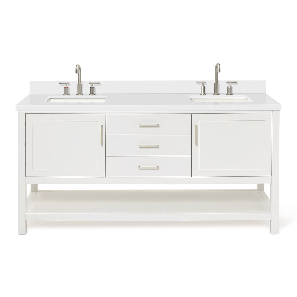 Bayhill 73'' White Quartz Double Sink Freestanding Vanity
