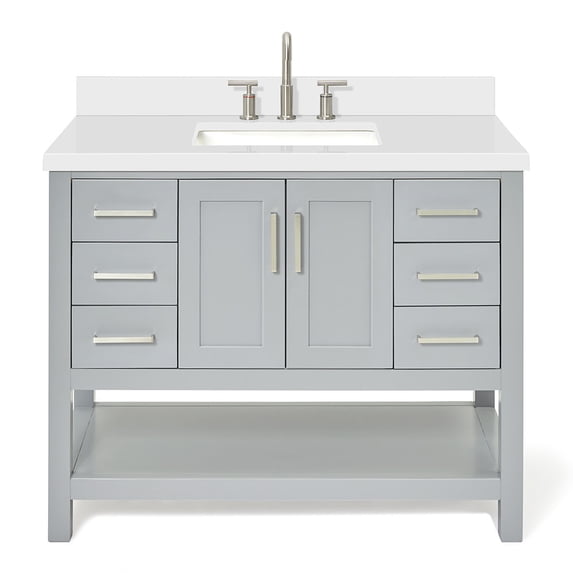 Ariel S043SWQRVOGRY Magnolia 42" Free Standing Single Basin Vanity Set - Grey / Pure White