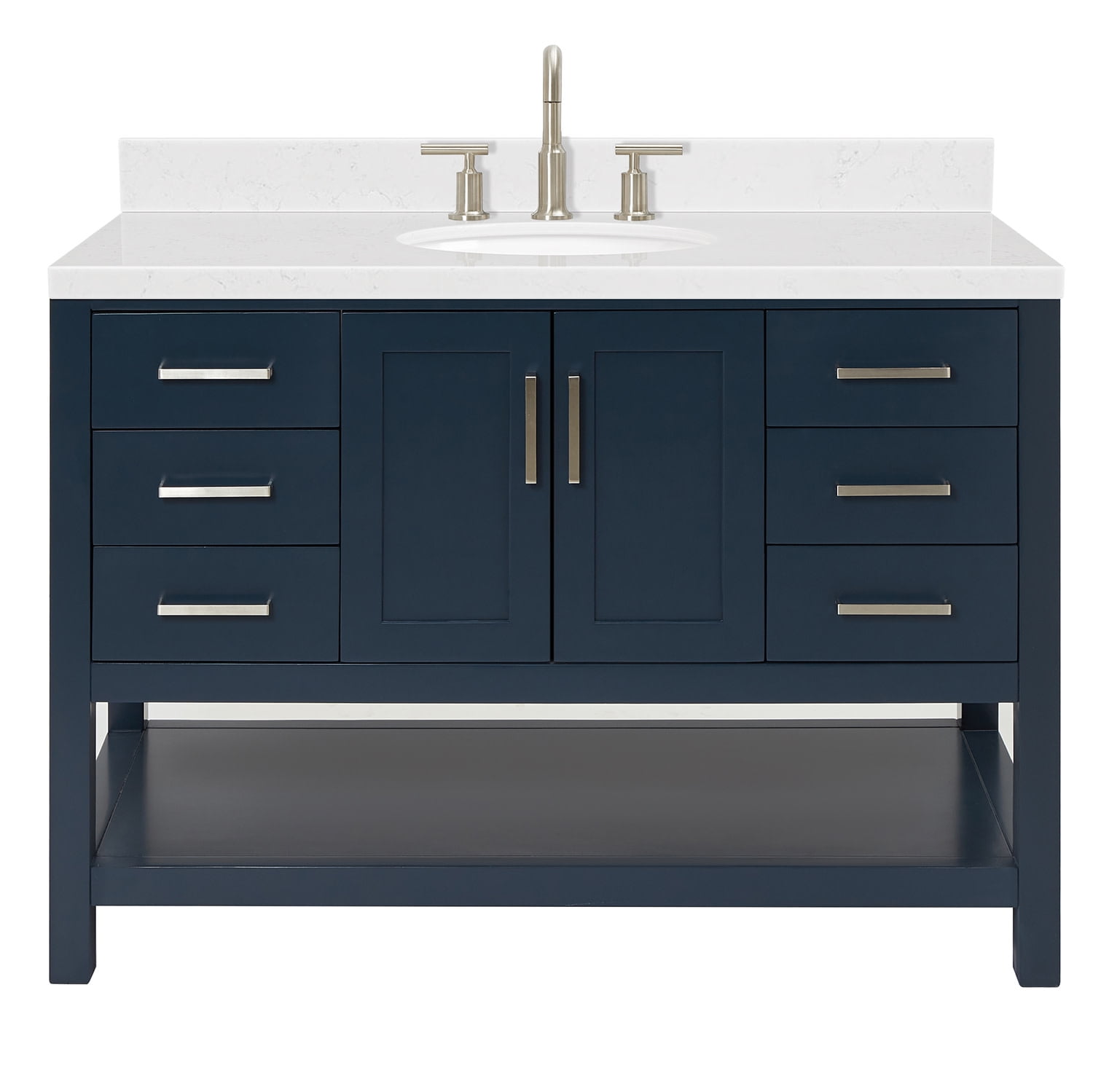 Midnight Blue Solid Wood Freestanding Single Bathroom Vanity with Quartz Top