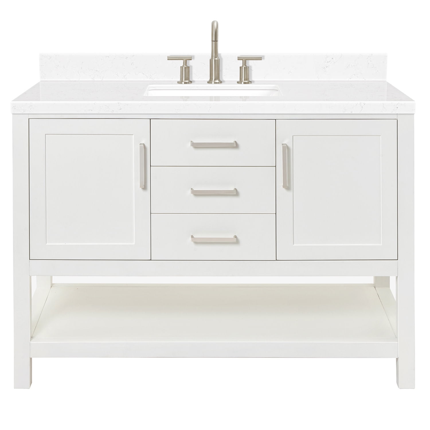 Magnolia 48" White Hardwood Freestanding Bathroom Vanity with Quartz Top