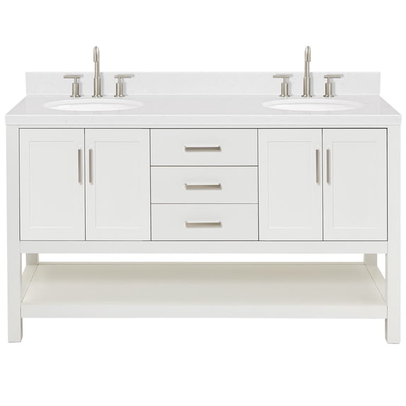 Ariel S060DCQOVOWHT Magnolia 60" Free Standing Double Basin Vanity Set - White