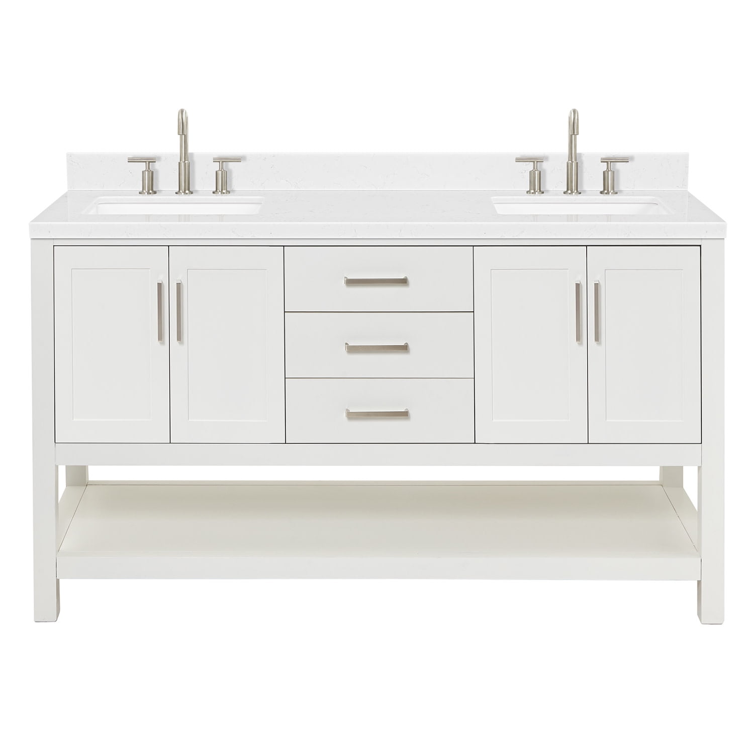 Magnolia 60" White Double Sink Freestanding Vanity with Quartz Top