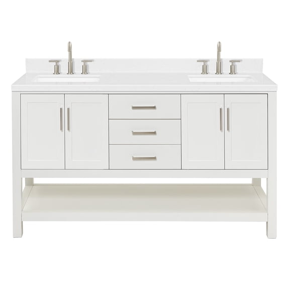 Ariel S060DCQRVOWHT Magnolia 60" Free Standing Double Basin Vanity Set - White
