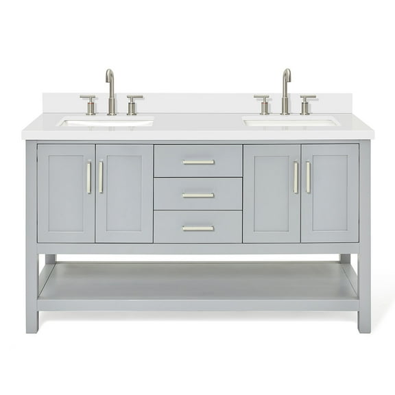 Ariel S061dwqrvo Magnolia 60" Free Standing Double Basin Vanity Set - Grey / Pure White