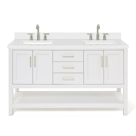 Ariel S061dwqrvo Magnolia 60" Free Standing Double Basin Vanity Set - White / Pure White