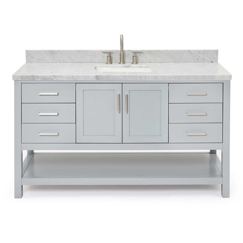 Magnolia 61" Gray Freestanding Double Basin Vanity with Carrara White Top