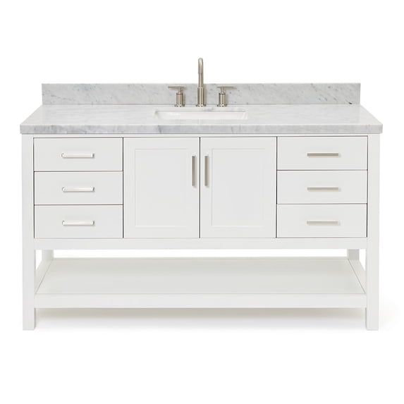 Ariel S061SCWRVOWHT Magnolia 60" Free Standing Double Basin Vanity Set - White