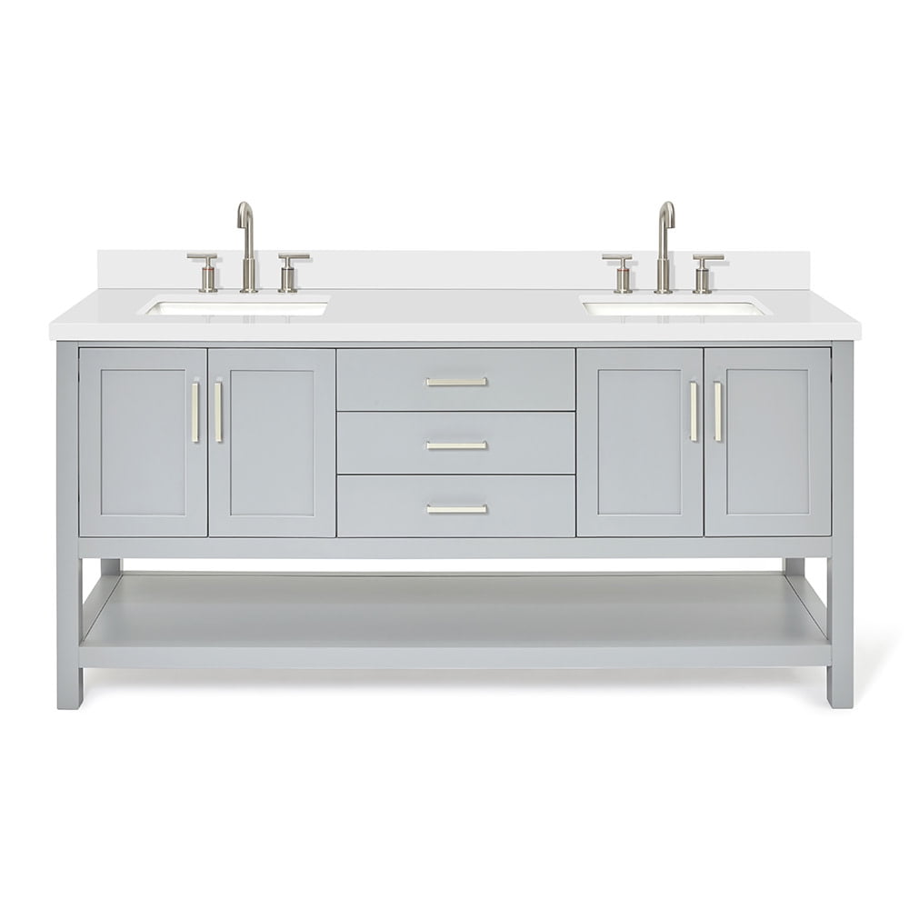 Magnolia 73" Grey Double Sink Vanity with White Quartz Top