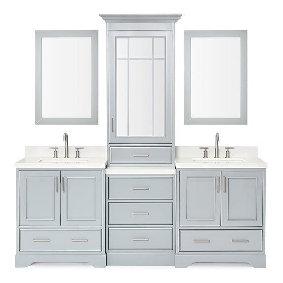 Ariel Stafford 85 In. Double Rectangle Sink Vanity Set With White Quartz Countertops In Grey