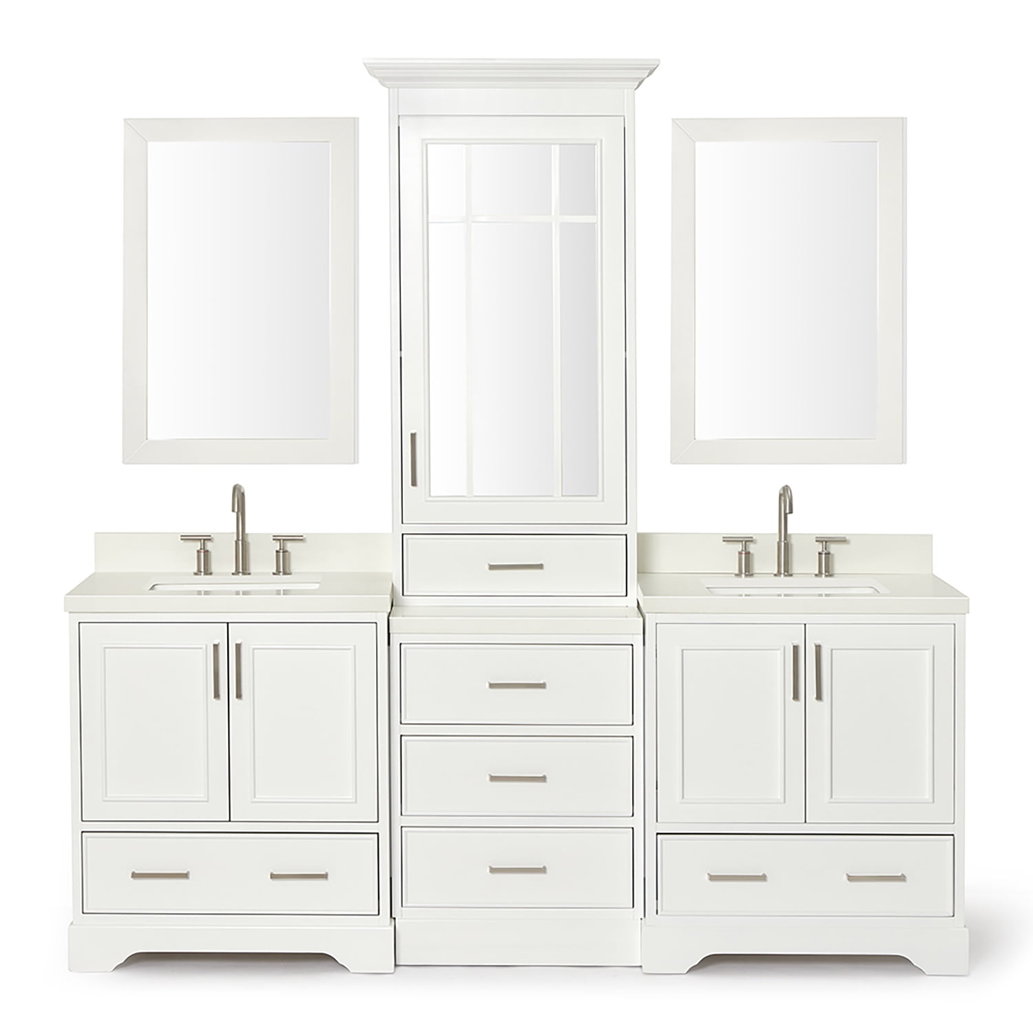 White Double Sink Vanity Set with Quartz Countertop and Mirrors