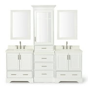 Ariel Stafford 85 In. Double Rectangle Sink Vanity Set With White Quartz Countertops In White