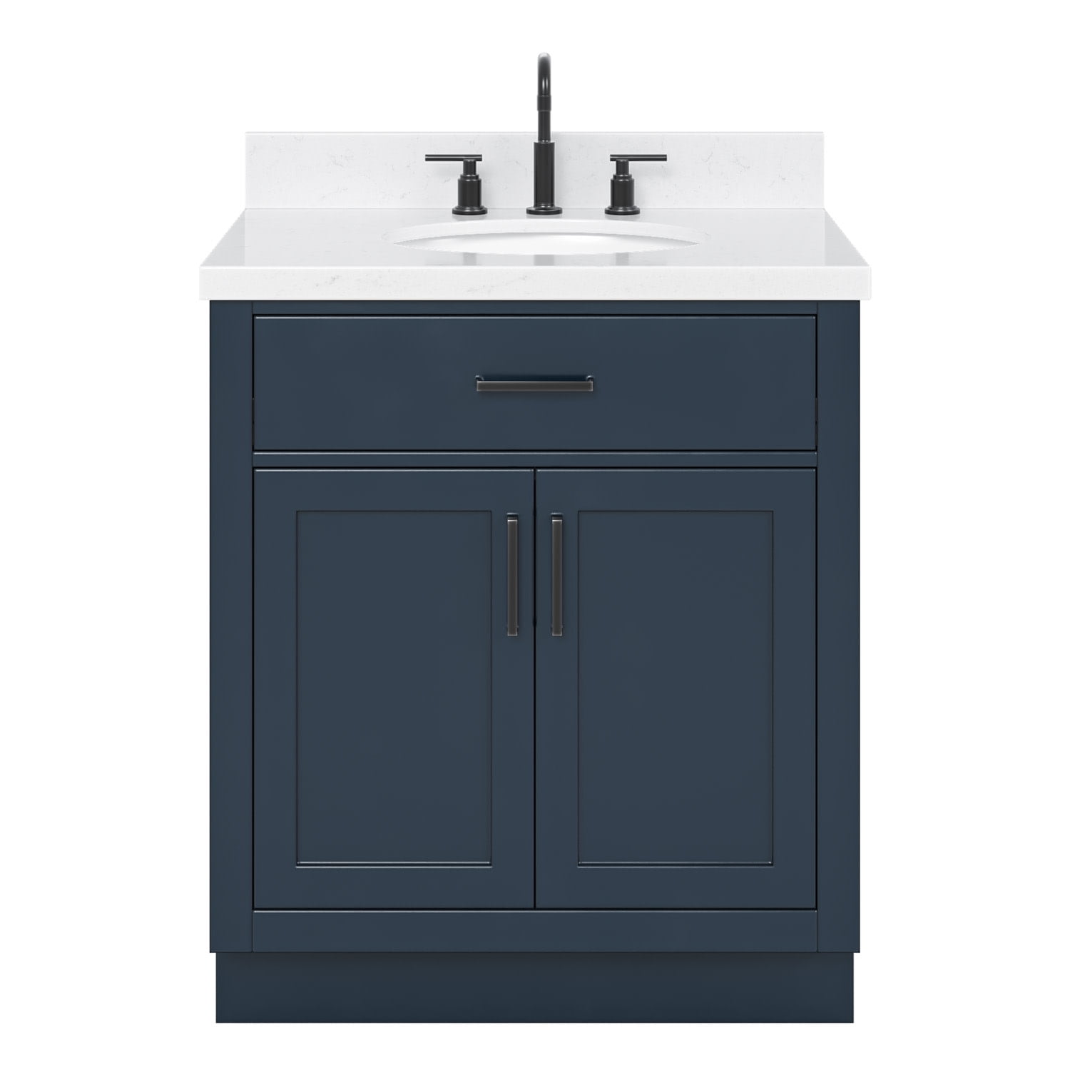 Midnight Blue Hardwood Freestanding Single Basin Vanity with Quartz Top