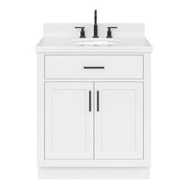 Ariel Hepburn 30 In. Oval Sink Bathroom Vanity With Carrara White Quartz Countertop 1.5 Edge In White