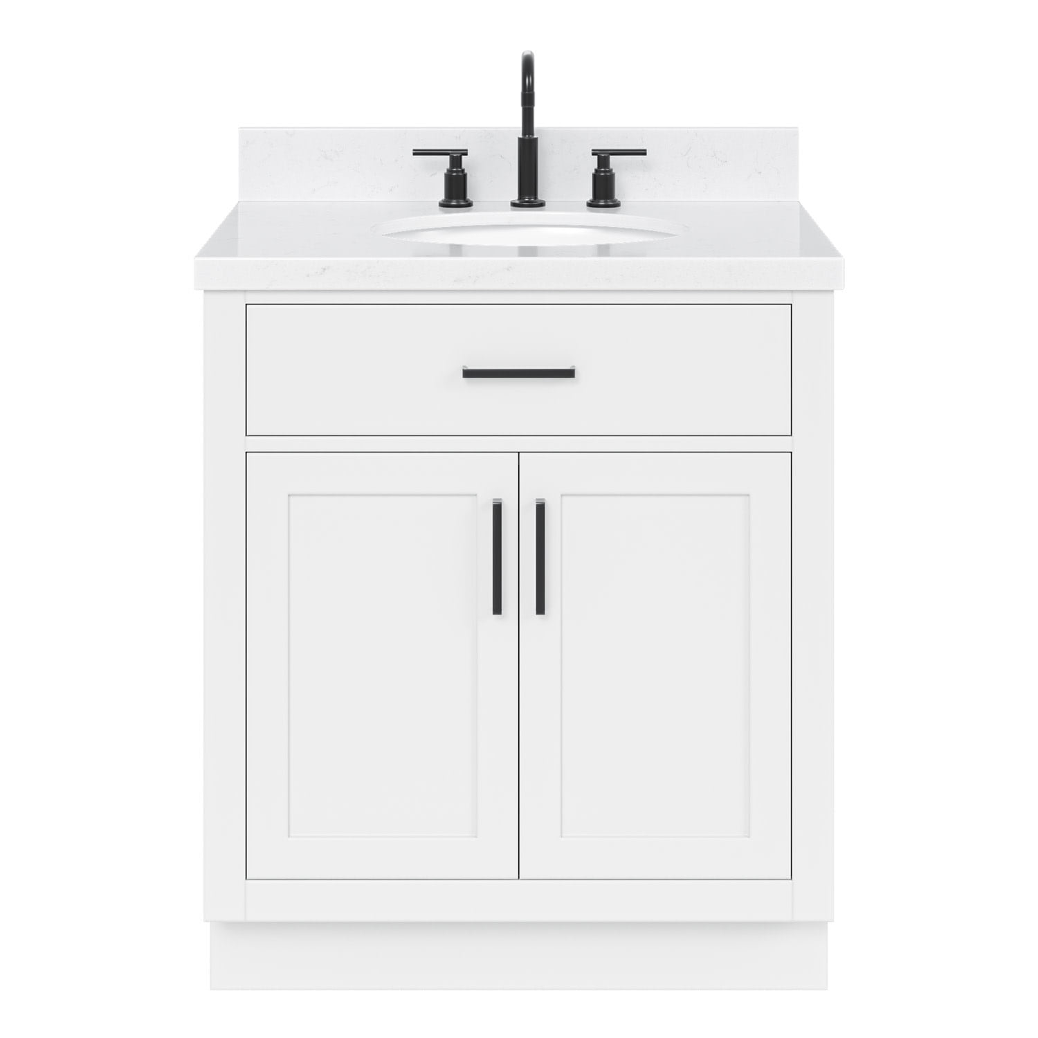 White Freestanding Single Bathroom Vanity with Carrara Quartz Top