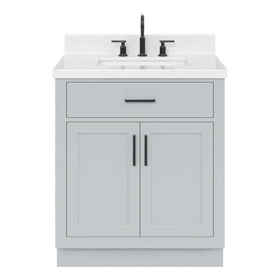 Ariel Hepburn 30 In. Rectangle Sink Bathroom Vanity With Carrara White Quartz Countertop 1.5 Edge In Grey