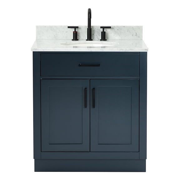 Ariel Hepburn 31 In. Oval Sink Vanity With 0.75 In. Carrara White Countertop In Midnight Blue