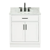 Ariel Hepburn 31 In. Oval Sink Vanity With 0.75 In. Carrara White Countertop In White