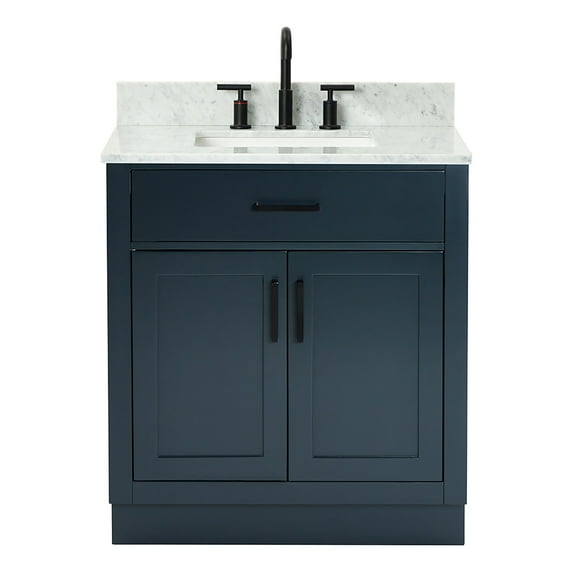Ariel Hepburn 31 In. Rectangle Sink Vanity With 0.75 In. Carrara White Countertop In Midnight Blue