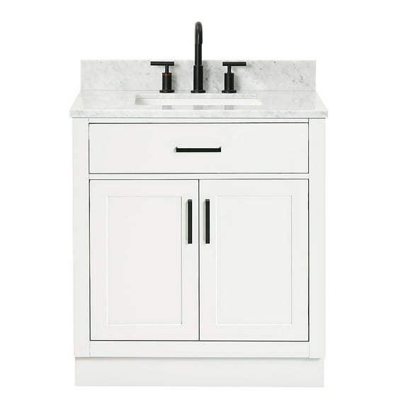 Ariel Hepburn 31 In. Rectangle Sink Vanity With 0.75 In. Carrara White Countertop In White