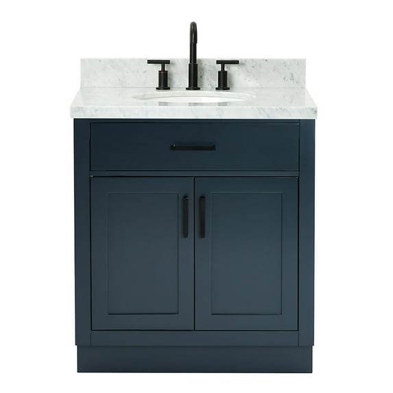 Ariel Hepburn 31 In. Oval Sink Vanity With 1.5 In. Carrara White Countertop In Midnight Blue