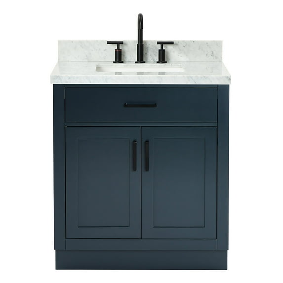 Ariel Hepburn 31 In. Rectangle Sink Vanity With 1.5 In. Carrara White Countertop In Midnight Blue