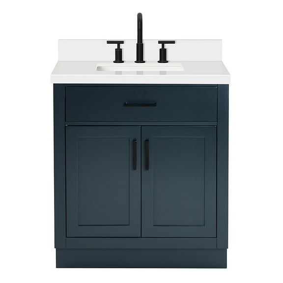 Ariel Hepburn 31 In. Rectangle Sink Vanity With White Quartz Countertop 1.5" Edge In Midnight Blue