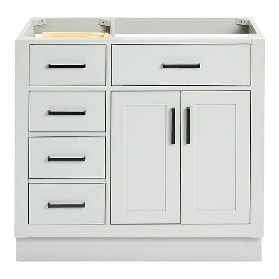 Ariel Hepburn 36 In. Right Offset Single Sink Base Cabinet In Grey