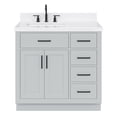 thumbnail image 1 of ARIEL Hepburn 36" Grey Bathroom Vanity, 1.5" Edge Carrara Quartz Countertop & Splash, Left Rectangular Sink, 2 Soft Closing Doors, 5 Full Extension Dovetail Drawers, Toe Kick, Matte Black, 1 of 10