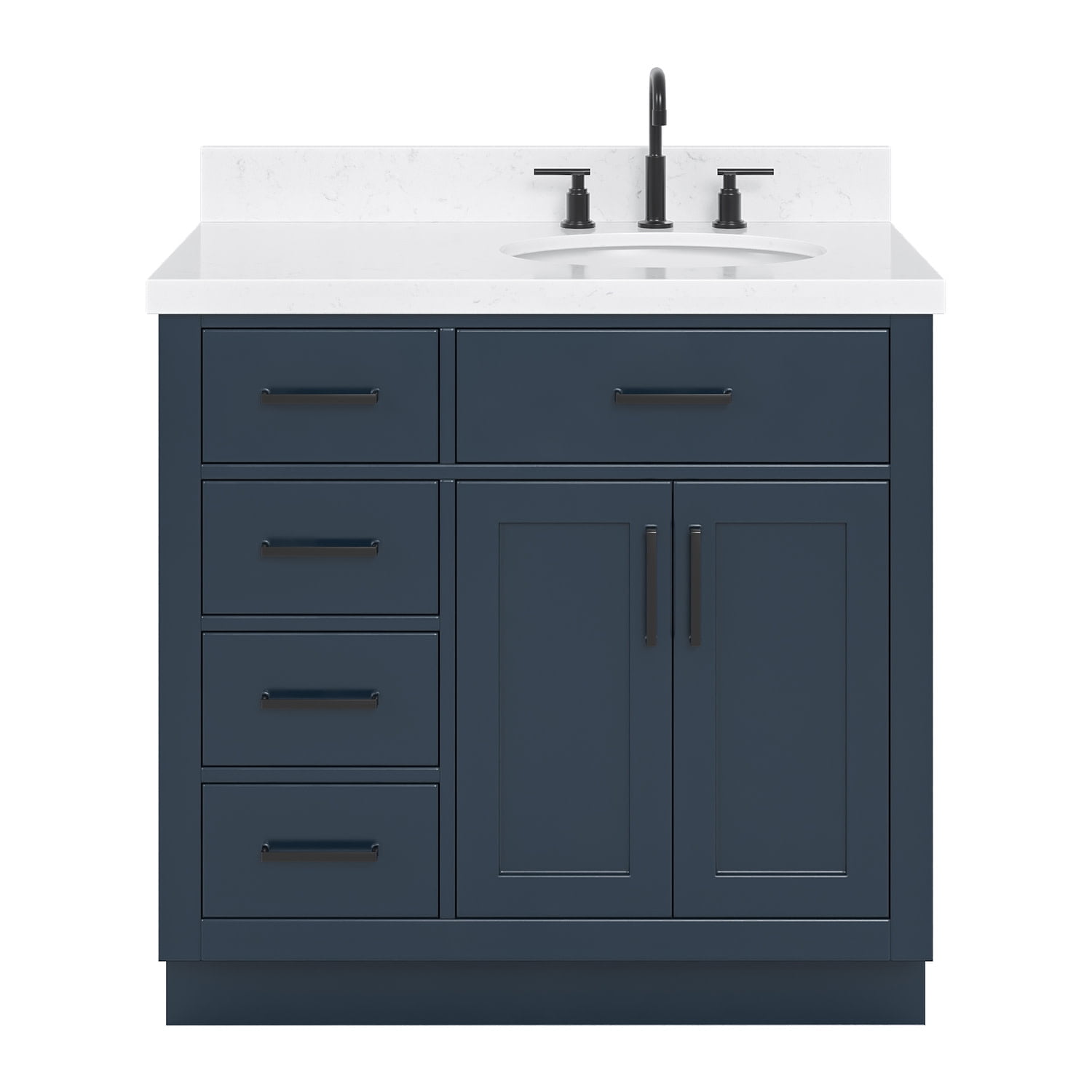 Midnight Blue Hardwood Freestanding Single Sink Vanity with Quartz Top