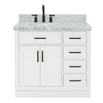 Ariel Hepburn 37 In. Left Offset Oval Sink Vanity With 1.5 In. Carrara White Countertop In White