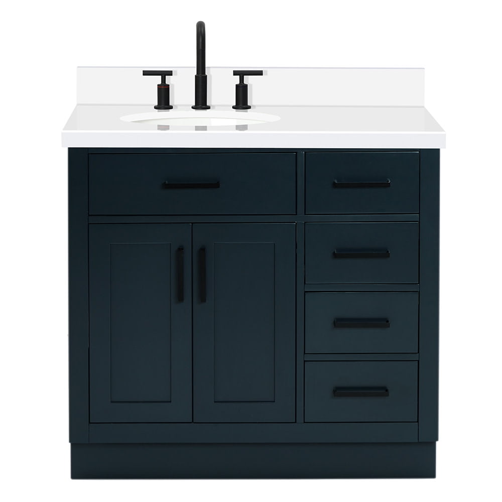 Midnight Blue Hardwood Single Basin Vanity with Quartz Top