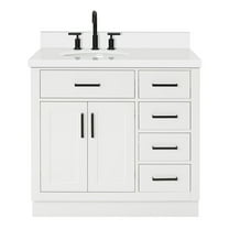 Ariel Hepburn 37 In. Left Offset Oval Sink Vanity With White Quartz Countertop 1.5" Edge In White