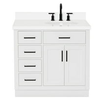 Ariel Hepburn 37 In. Right Offset Oval Sink Vanity With White Quartz Countertop In White