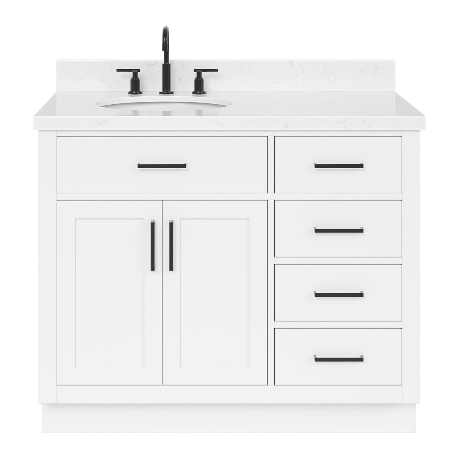 Sidmouth 42'' Solid Wood Single Bathroom Vanity with 1.5'' Carrara Quartz Top, Left Offset Oval Sink