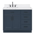 thumbnail image 1 of Ariel Hepburn 42 In. Left Offset Rectangle Sink Bathroom Vanity With Carrara White Quartz Countertop 1.5 Edge In Midnight Blue, 1 of 9