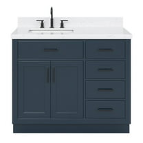 Ariel Hepburn 42 In. Left Offset Rectangle Sink Bathroom Vanity With Carrara White Quartz Countertop 1.5 Edge In Midnight Blue