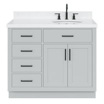 Ariel Hepburn 42 In. Right Offset Oval Sink Bathroom Vanity With Carrara White Quartz Countertop 1.5 Edge In Grey